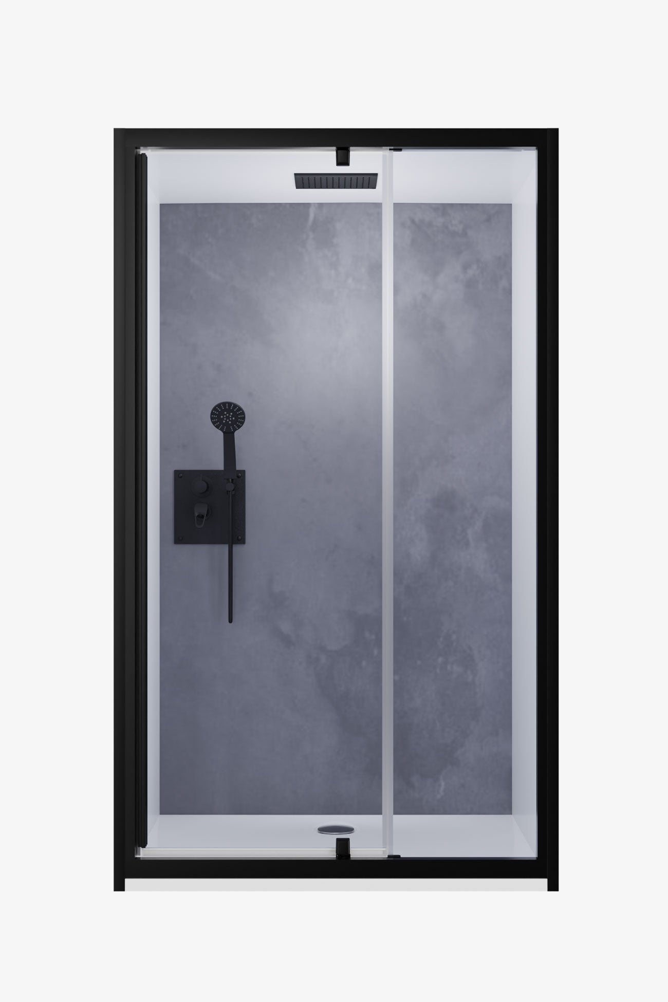 Cabine de douche 120x80 fond gris ciel de pluie